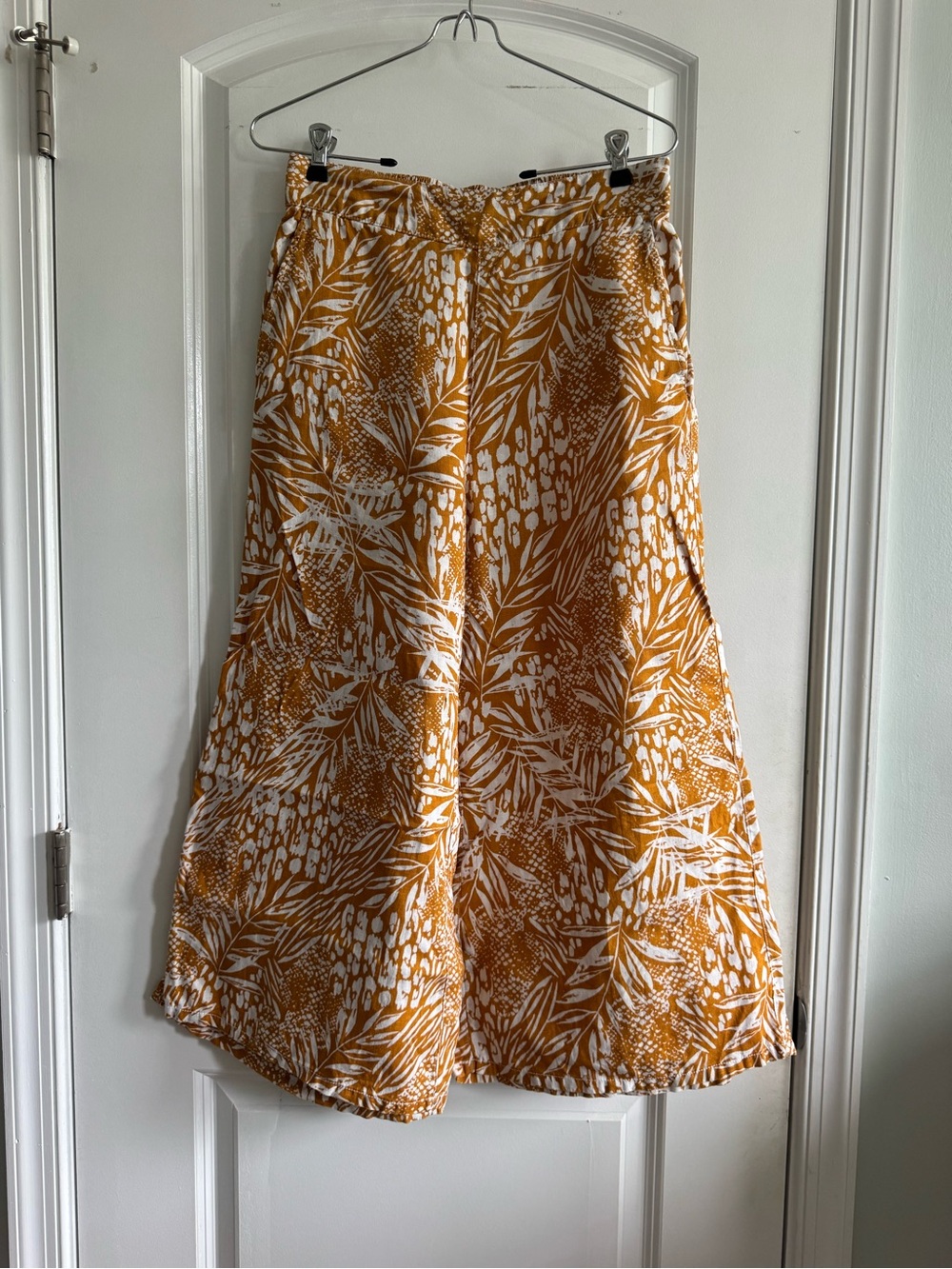 Christian Siriano | Mustard Yellow and White Print Wide-Leg Linen Pants Size S